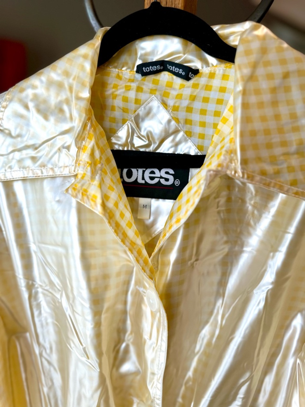 Totes Gingham Raincoat Yellow White Waterproof Jacket Packable Size M - Picture 2 of 10